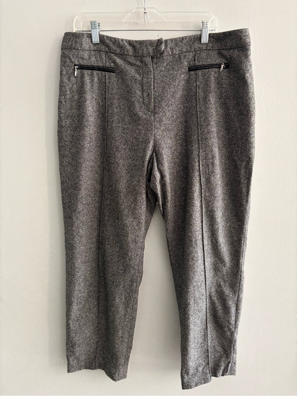 Louben Wool Silk Blend Gray Ponte Knit Ankle Pants Size 14 Dress Trousers